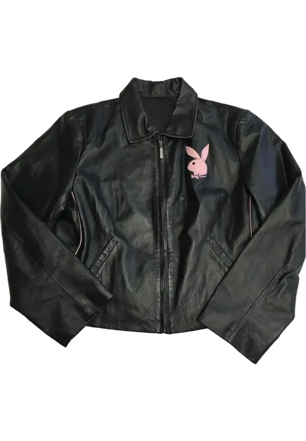 Women's Playboy Pink Patch Leather Jacket